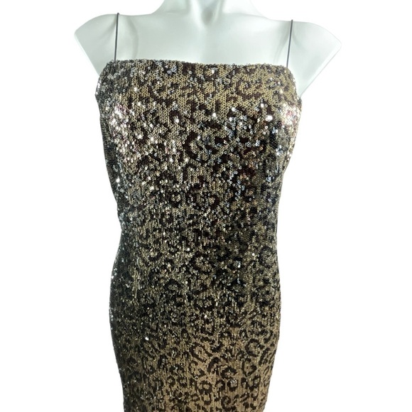 Milly Leopard Print Square Neck Spaghetti Strap Sequin Midi Shift Dress - Picture 8 of 9